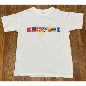 Vintage Single Stitch Bermuda Nautical Flags T Shirt Textured Resortwear USA XL